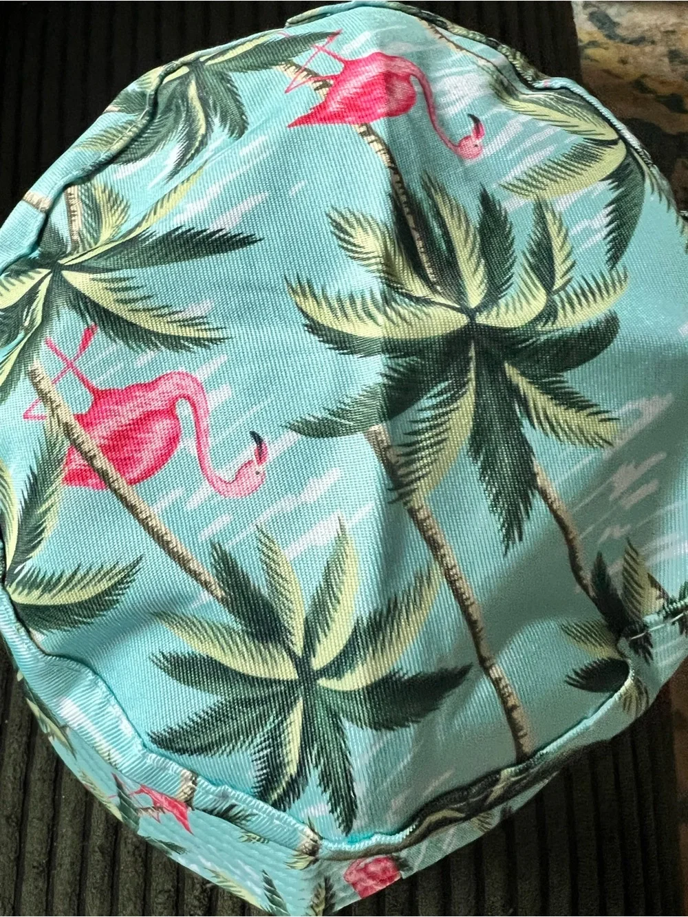 Tropical Flamingo Print Bucket Hat - Aqua Pink with a Reversible feature